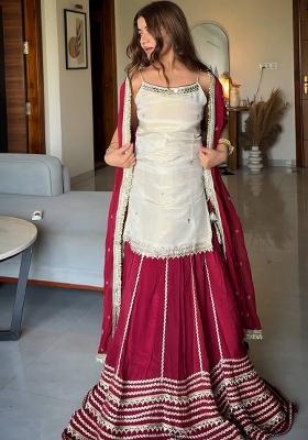 Off White Embroidery Silk Lehenga Set