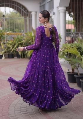 Purple Kutch Work Georgette Navratri Gown