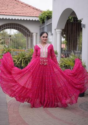 Pink Kutch Work Georgette Navratri Gown