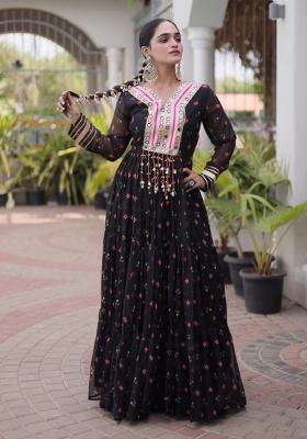 Black Kutch Work Georgette Navratri Gown