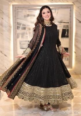 Black Embroidery Faux Blooming Anarkali Set