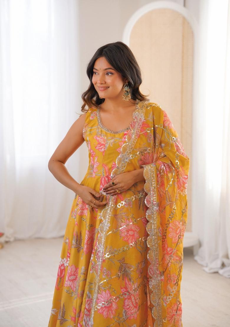 Yellow Silk Kurta Set - Indya