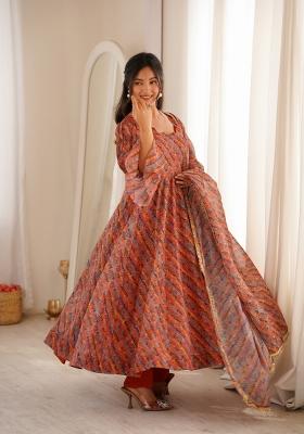 Brown Organza Kurta Set