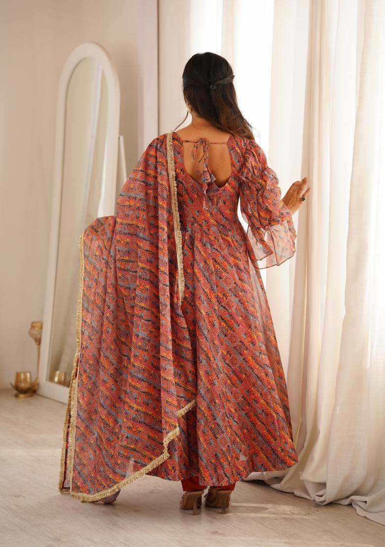Brown Organza Kurta Set - Indya