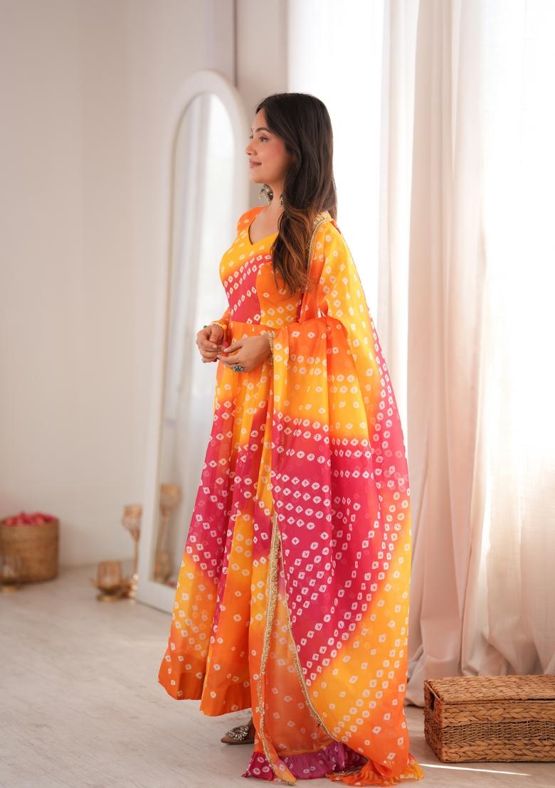 Yellow Organza Kurta Set - Indya