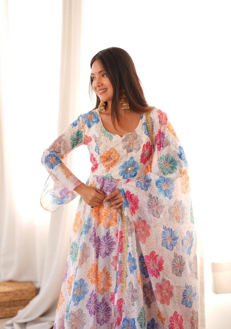 Multicolor Organza Kurta Set - Indya