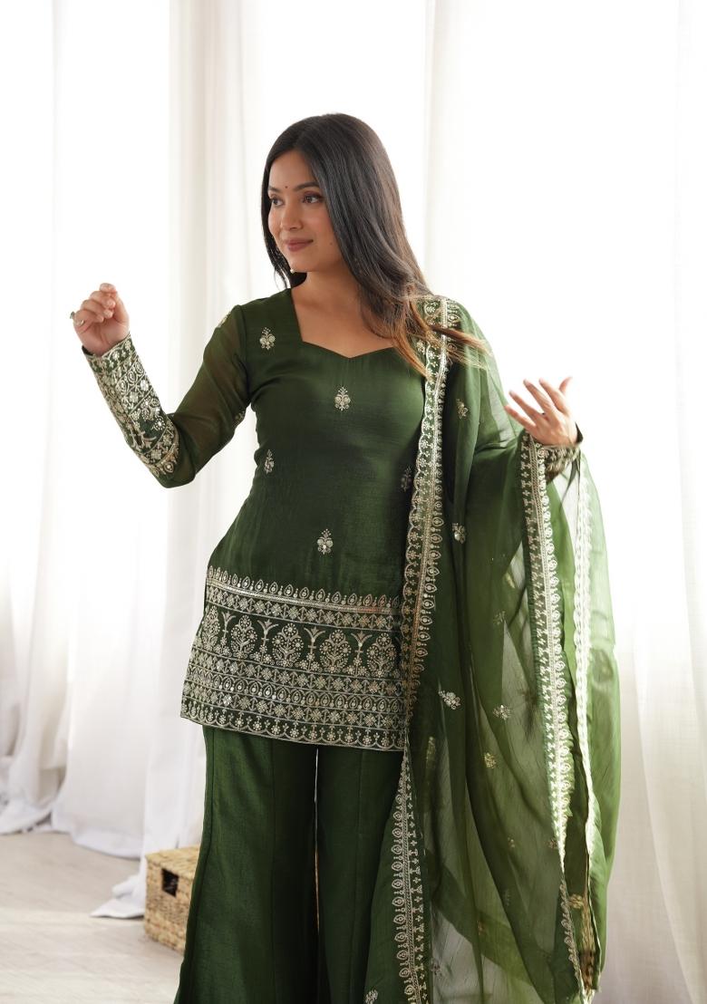 Mehendi Silk Kurta Set - Indya