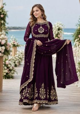 Purple Zari Work Georgette Anarkali With Dupatta