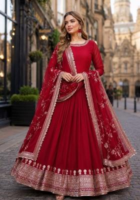 Maroon Embroidery Georgette Anarkali With Dupatta