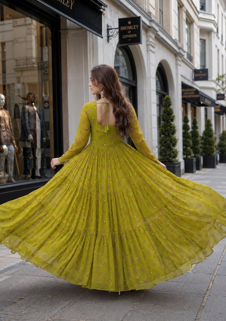 Mehendi Lehariya Georgette Anarkali - Indya
