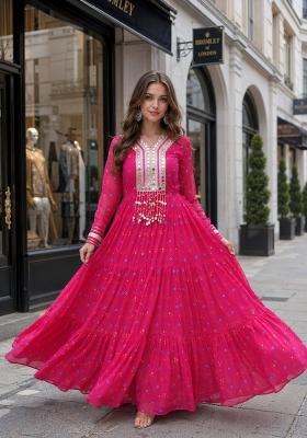 Rani Pink Lehariya Georgette Anarkali