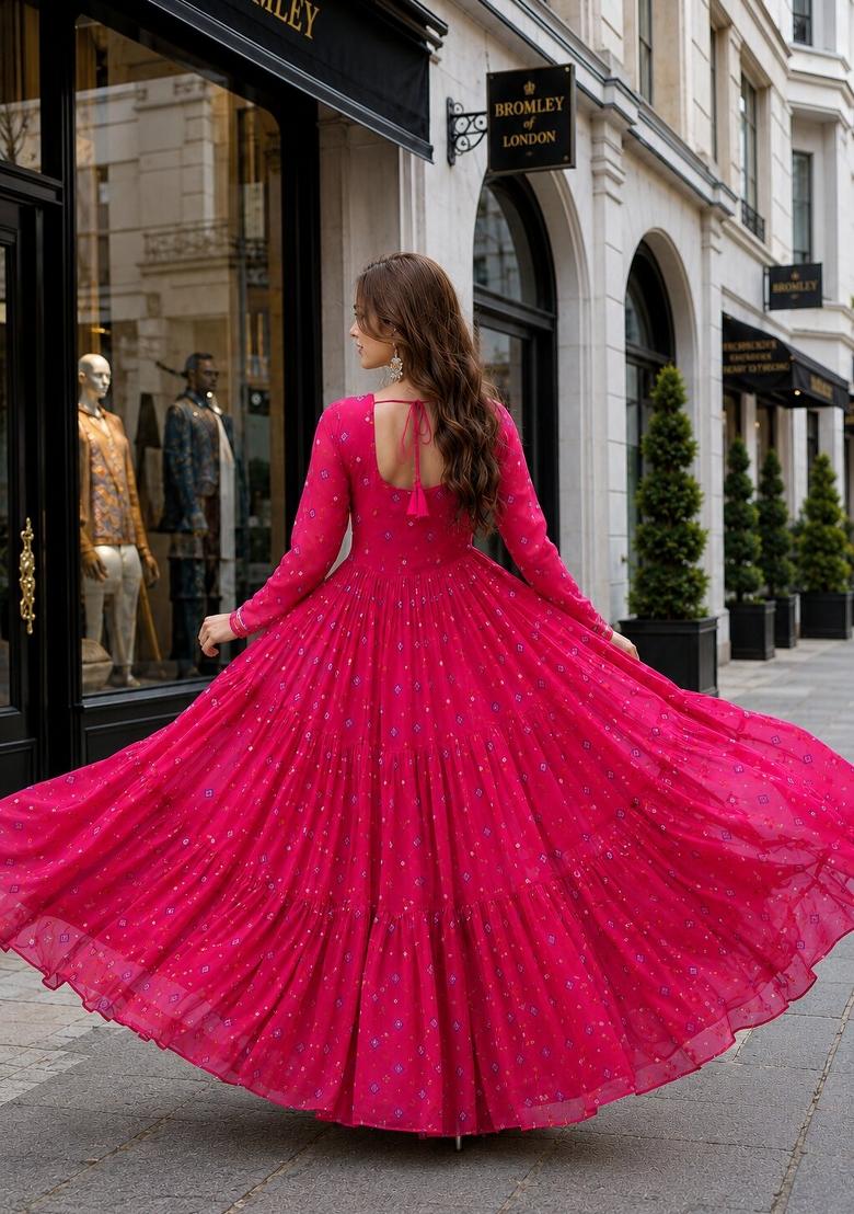 Rani Pink Lehariya Georgette Anarkali - Indya