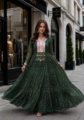 Dark Green Lehariya Georgette Anarkali