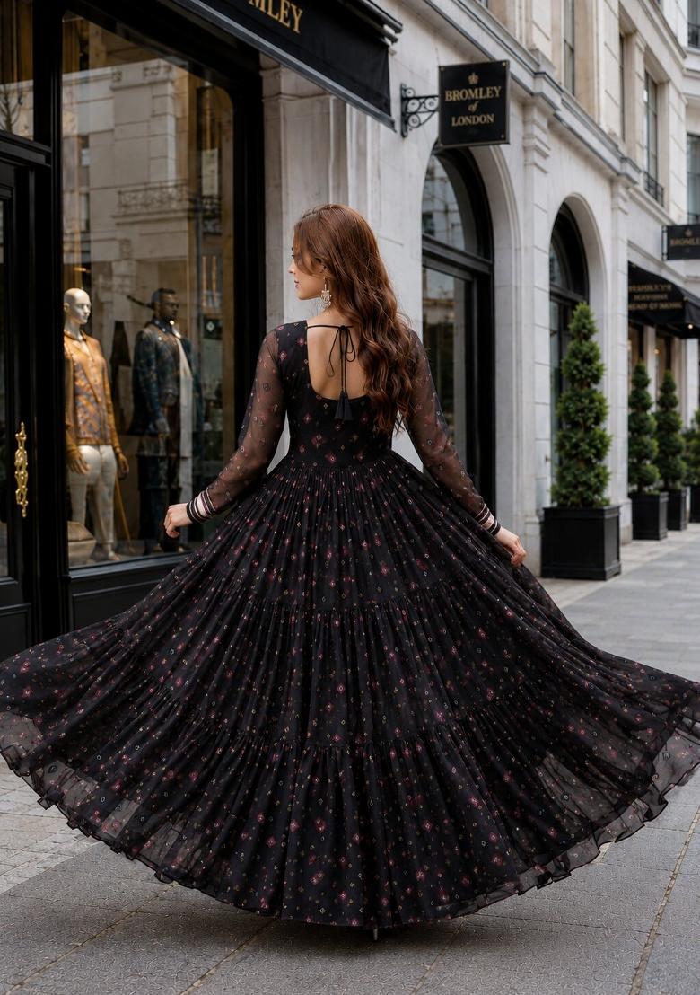 Black Lehariya Georgette Anarkali - Indya
