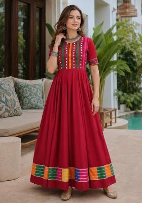 Red Embroidery Silk Anarkali
