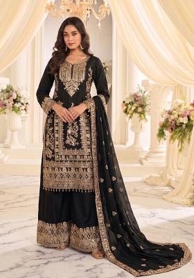 Black Embroidery Chinon Kurta Set