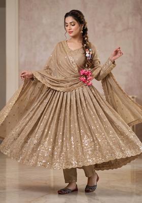 Cream Embroidered Silk Kurta Set