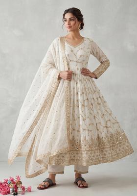 White Embroidered Silk Kurta Set