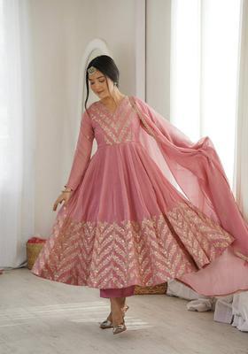 Baby Pink Embroidered Cotton Kurta Set