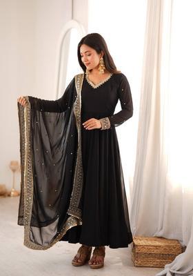 Black Embroidered Georgette Kurta Set