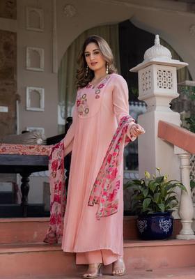 Pink Embroidered Silk Kurta Set