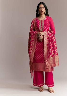 Pink Embroidered Silk Kurta Set