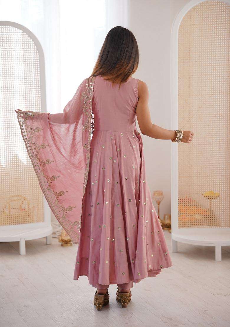 Pink Embroidered Silk Anarkali Set - Indya