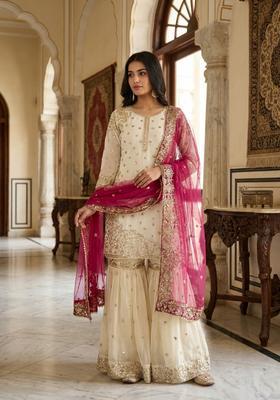 White Embroidered Silk Kurta Set