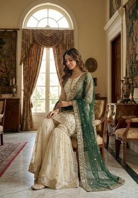 White Embroidered Silk Kurta Set