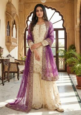White Embroidered Silk Kurta Set