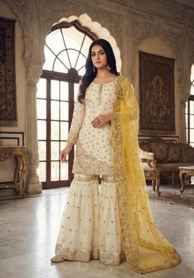 White Embroidered Silk Kurta Set