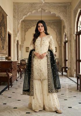 White Embroidered Silk Kurta Set