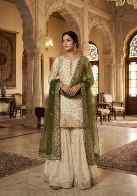 White Embroidered Silk Kurta Set