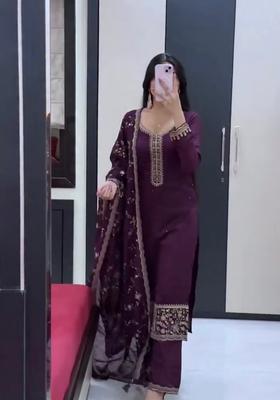 Purple Stone Work Georgette Kurta Set