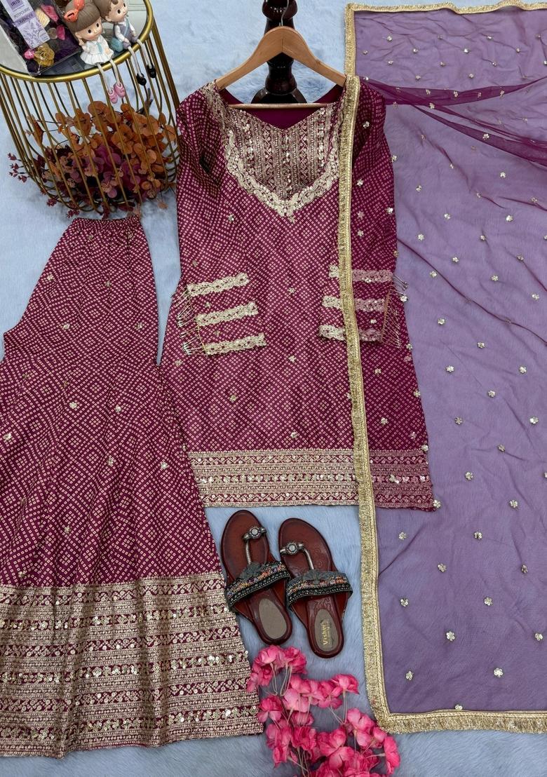 Brown Embroidered Silk Kurta Set - Indya