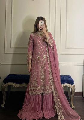 Pink Embroidered Georgette Kurta Set