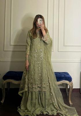 Green Embroidered Georgette Kurta Set