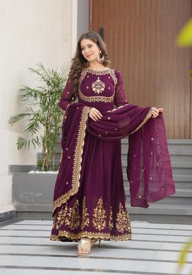 Purple Zari Work Georgette Anarkali With Dupatta
