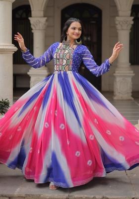 Blue Bandhej Georgette Anarkali