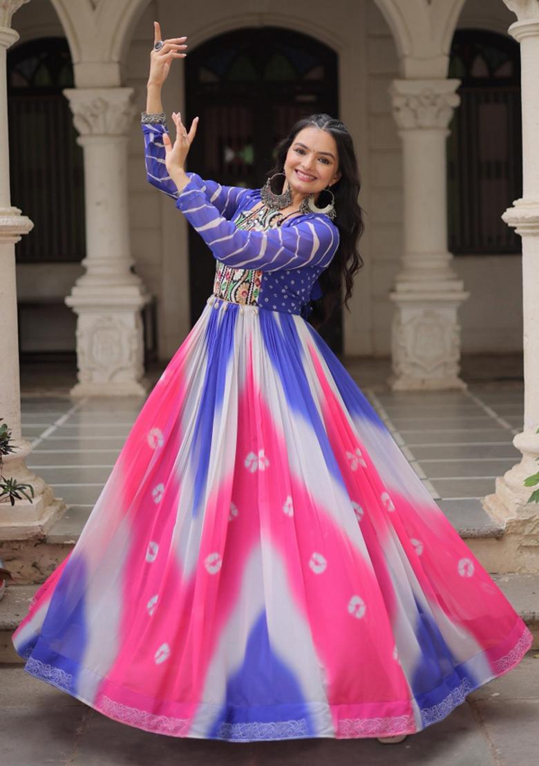 Blue Bandhej Georgette Anarkali - Indya