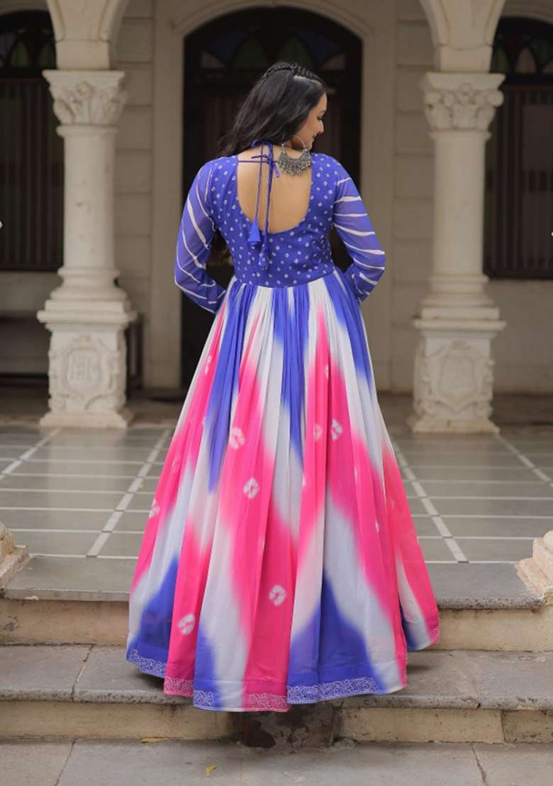 Blue Bandhej Georgette Anarkali - Indya
