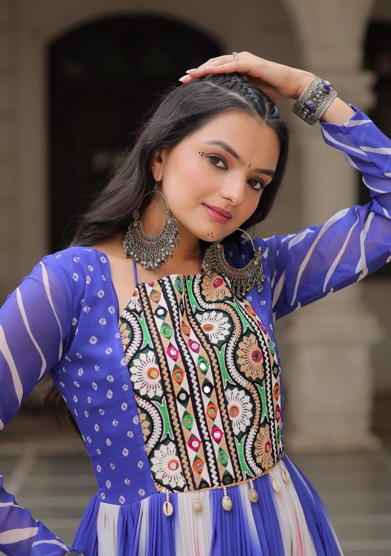 Blue Bandhej Georgette Anarkali - Indya