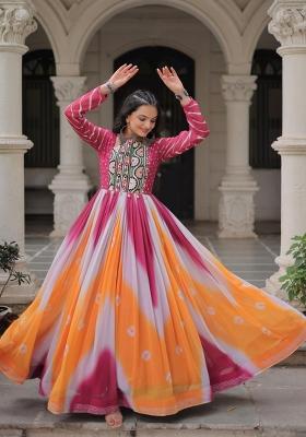 Pink Bandhej Georgette Anarkali