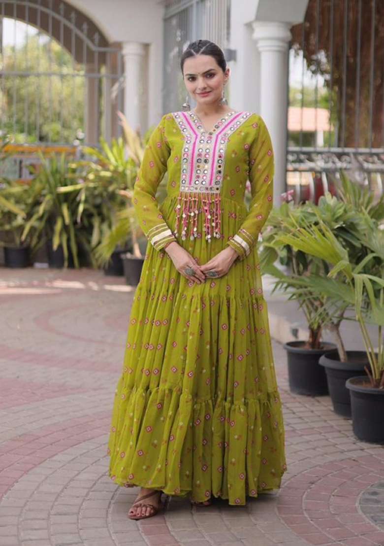 Mehendi Lehariya Georgette Anarkali - Indya