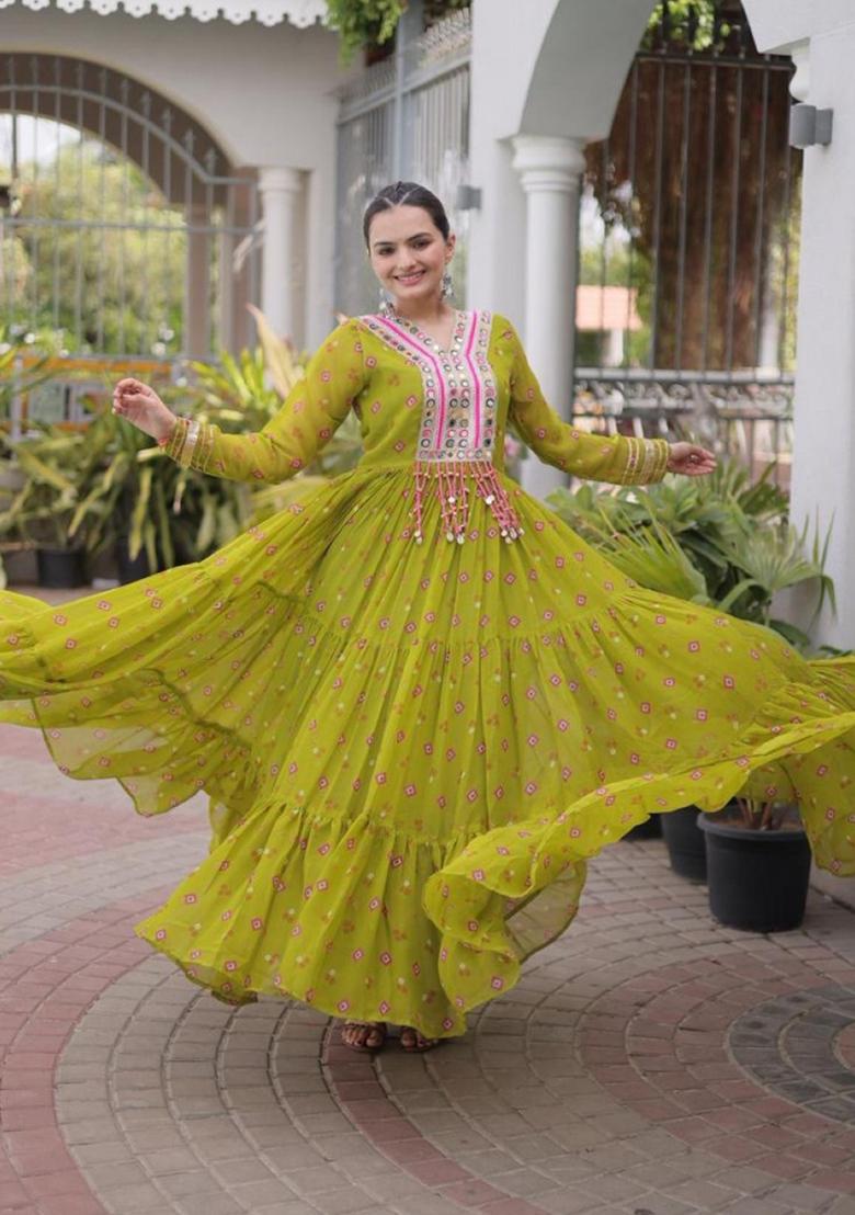 Mehendi Lehariya Georgette Anarkali - Indya