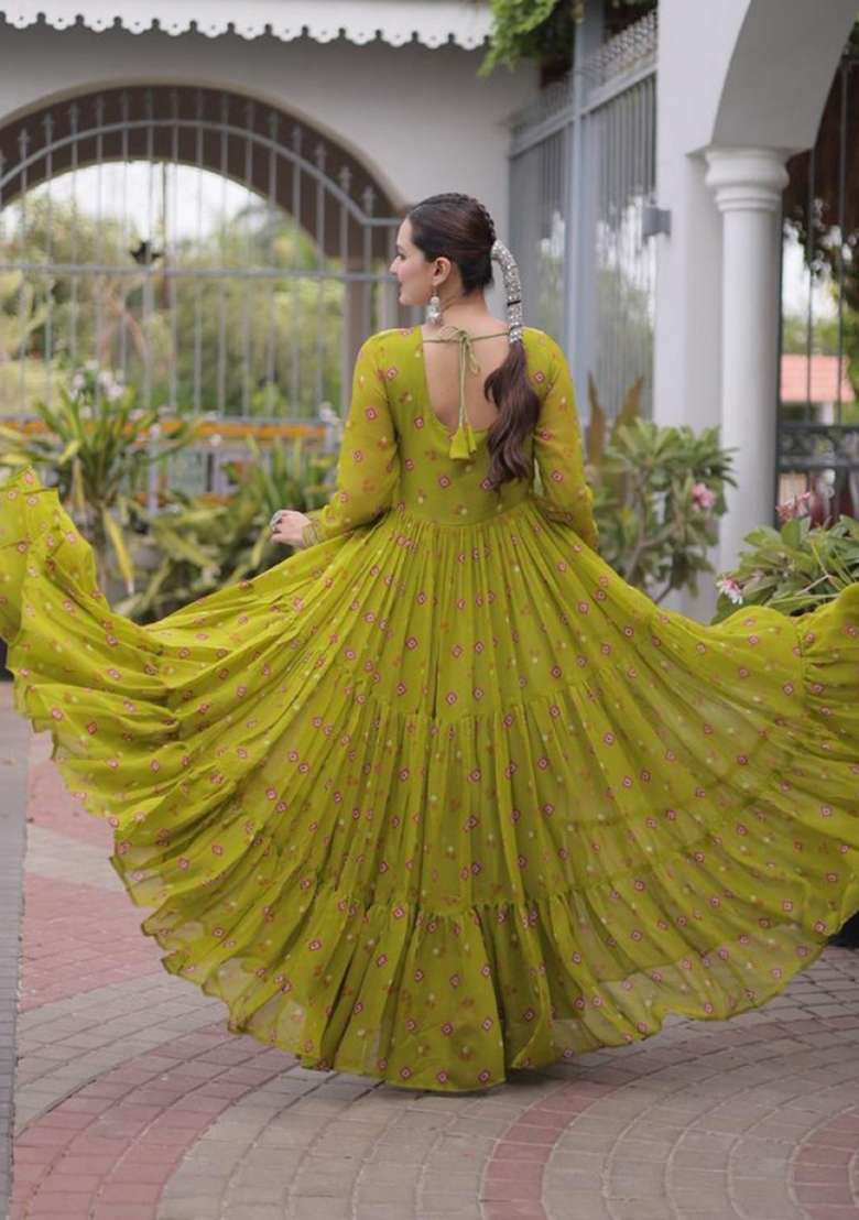 Mehendi Lehariya Georgette Anarkali - Indya