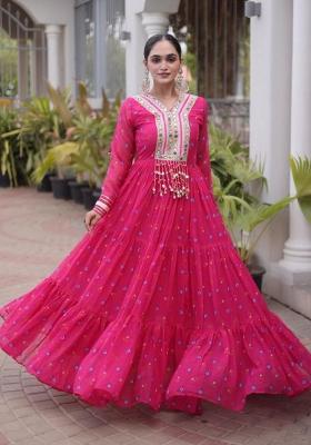 Rani Pink Lehariya Georgette Anarkali