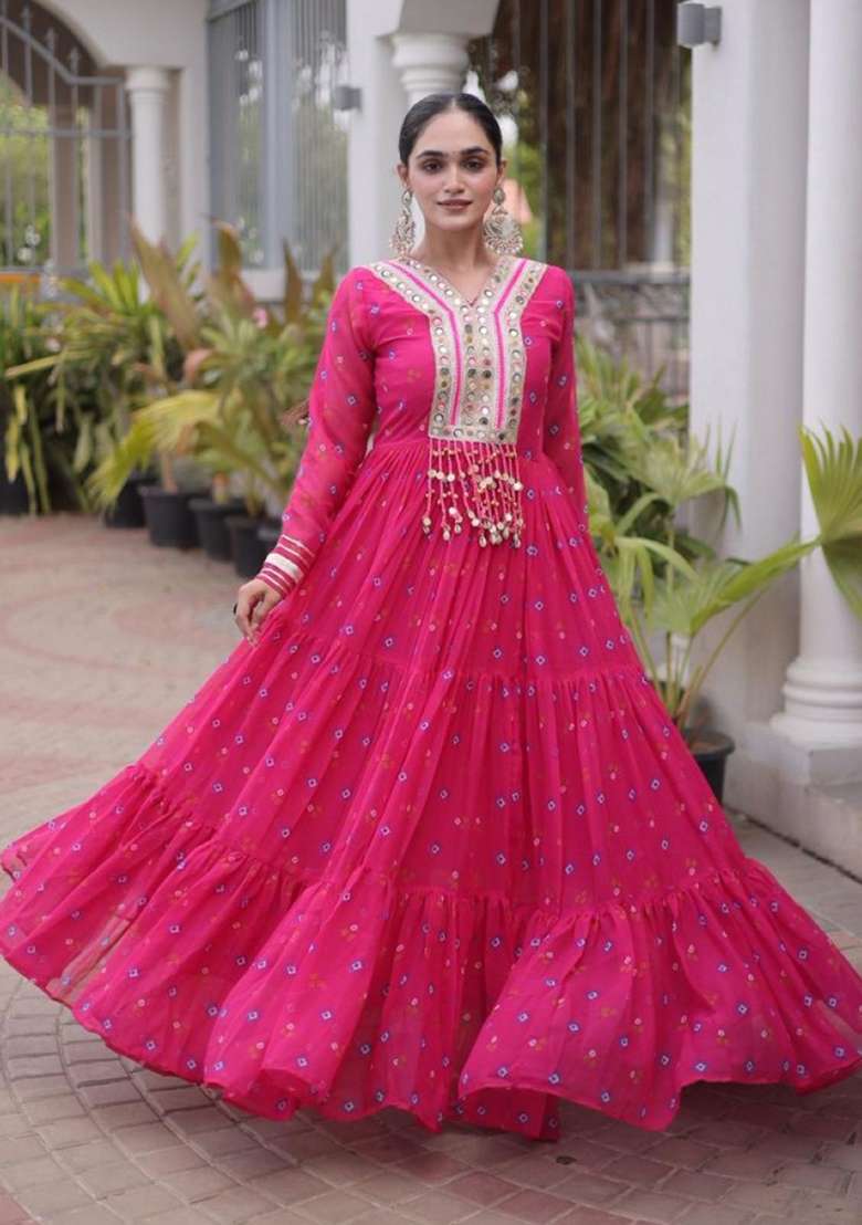 Rani Pink Lehariya Georgette Anarkali - Indya