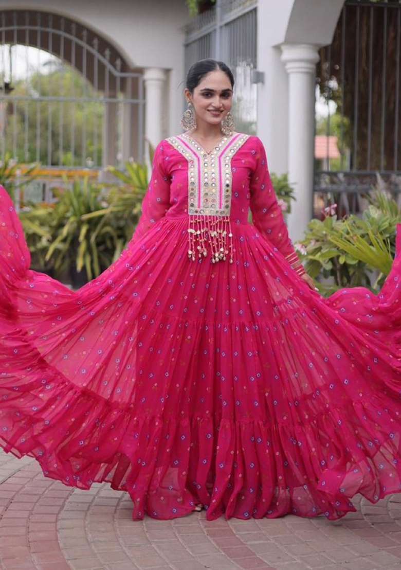 Rani Pink Lehariya Georgette Anarkali - Indya