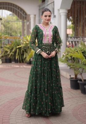 Dark Green Lehariya Georgette Anarkali